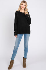 Black Button Accent Solid Sweater