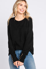 Black Button Accent Solid Sweater