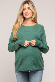 Green Button Accent Solid Maternity Sweater