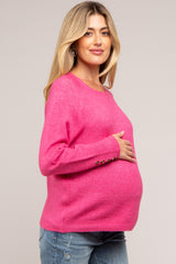 Fuchsia Button Accent Solid Maternity Sweater