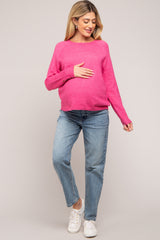 Fuchsia Button Accent Solid Maternity Sweater