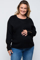 Black Button Accent Solid Maternity Plus Size Sweater