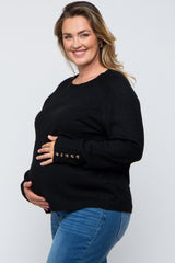 Black Button Accent Solid Maternity Plus Size Sweater