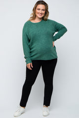 Green Button Accent Solid Maternity Plus Size Sweater