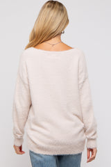 Ivory Fuzzy Knit Boat Neck Maternity Sweater