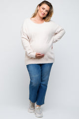 Ivory Fuzzy Knit Boat Neck Maternity Plus Sweater