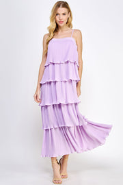 Lilac Pleated Tiered Maxi Dress