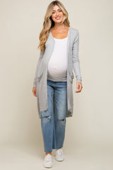 Heather Grey Button Front Knit Maternity Cardigan