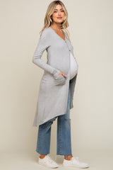 Heather Grey Button Front Knit Maternity Cardigan