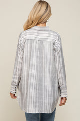 White Textured Stripe Button Down Hi-Low Maternity Top