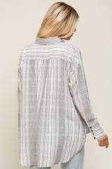 White Textured Stripe Button Down Hi-Low Top