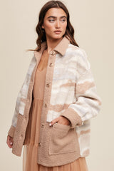 Beige Striped Fuzzy Knit Teddy Jacket