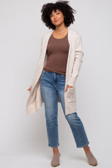 Beige Basic Knit Maternity Cardigan