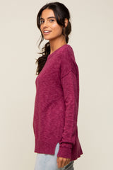 Magenta Knit Long Sleeve Top