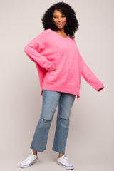 Fuchsia Dolman Sleeve Side Slit Sweater