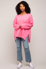 Fuchsia Dolman Sleeve Side Slit Sweater