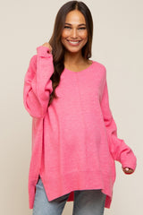 Fuchsia Dolman Sleeve Side Slit Maternity Sweater