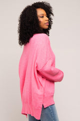 Fuchsia Dolman Sleeve Side Slit Sweater