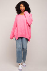 Fuchsia Dolman Sleeve Side Slit Sweater