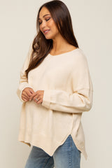 Cream Dolman Sleeve Side Slit Maternity Sweater