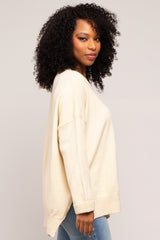 Cream Dolman Sleeve Side Slit Sweater