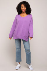 Purple Dolman Sleeve Side Slit Maternity Sweater