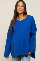 Royal Blue Dolman Sleeve Side Slit Maternity Sweater