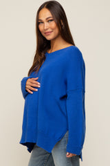 Royal Blue Dolman Sleeve Side Slit Maternity Sweater