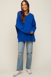 Royal Blue Dolman Sleeve Side Slit Maternity Sweater