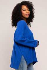 Royal Blue Dolman Sleeve Side Slit Sweater