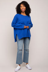 Royal Blue Dolman Sleeve Side Slit Sweater