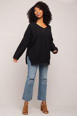 Black Dolman Sleeve Side Slit Sweater