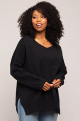 Black Dolman Sleeve Side Slit Sweater