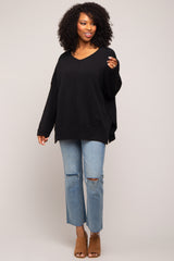 Black Dolman Sleeve Side Slit Sweater