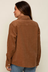 Camel Corduroy Button Front Long Sleeve Maternity Top