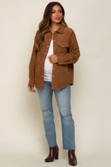 Camel Corduroy Button Front Long Sleeve Maternity Top