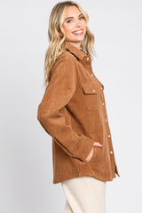 Camel Corduroy Button Front Long Sleeve Top