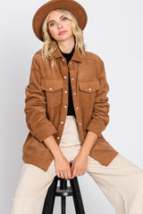 Camel Corduroy Button Front Long Sleeve Top