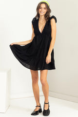 Black Flair Smocked Tiered Mini Dress