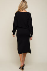 Black Knit Long Sleeve Crop Top Maternity Midi Skirt Set