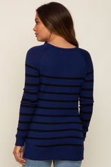 Navy Striped Knit Long Sleeve Maternity Top