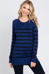 Navy Striped Knit Long Sleeve Maternity Top