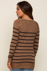 Mocha Striped Knit Long Sleeve Maternity Top