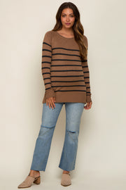 Mocha Striped Knit Long Sleeve Maternity Top