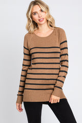 Mocha Striped Knit Long Sleeve Maternity Top