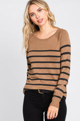 Mocha Striped Knit Long Sleeve Top