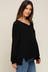 Black Knit V-Neck Long Sleeve Maternity Top