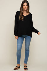 Black Knit V-Neck Long Sleeve Maternity Top