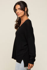 Black Knit V-Neck Long Sleeve Top