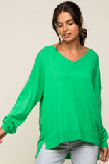 Green Knit V-Neck Long Sleeve Maternity Top